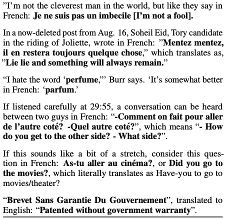 Examples of naturally occurring demonstrations of English to French and French to English translation found throughout the WebText training set.